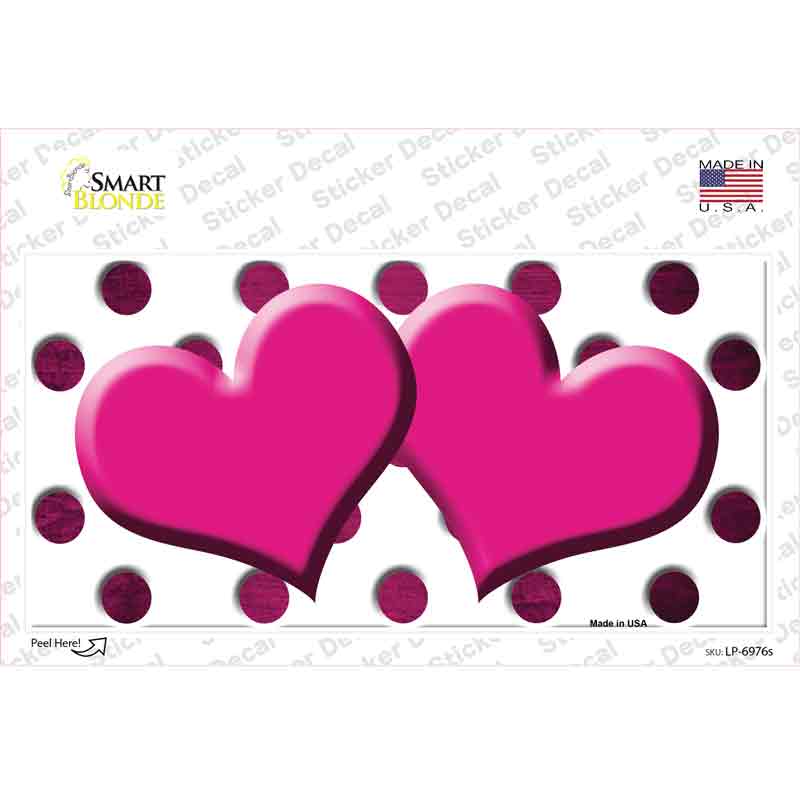 LP-6976s-M Pink White Dots Hearts Oil Rubbed Novelty Sticker Decal, Medium