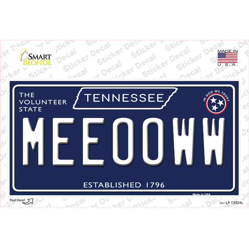LP-13924s-M Meeooww Tennessee Blue Novelty Sticker Decal, Medium