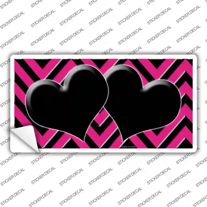 LP-5047s-S Pink Black Chevon Hearts Novelty Sticker Decal, Small