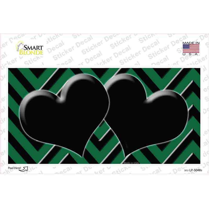 LP-5048s-M Green Black Chevon Hearts Novelty Sticker Decal, Medium