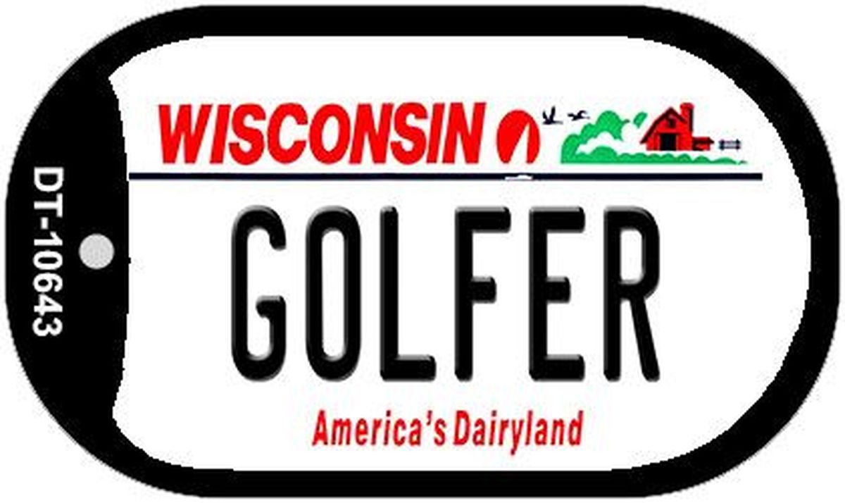 Picture of Smart Blonde DT-10643 1.5 x 2 in. Golfer Wisconsin Novelty Metal Dog Tag Necklace