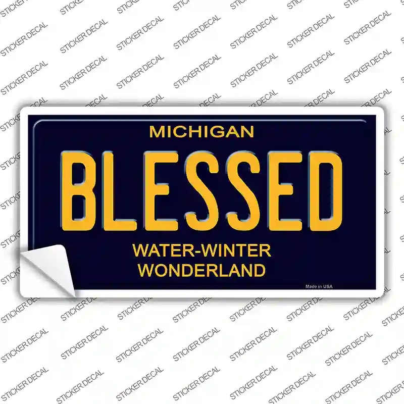 LP-14082s-L Blessed Michigan Blue Novelty Rectangular Sticker Decal, Large