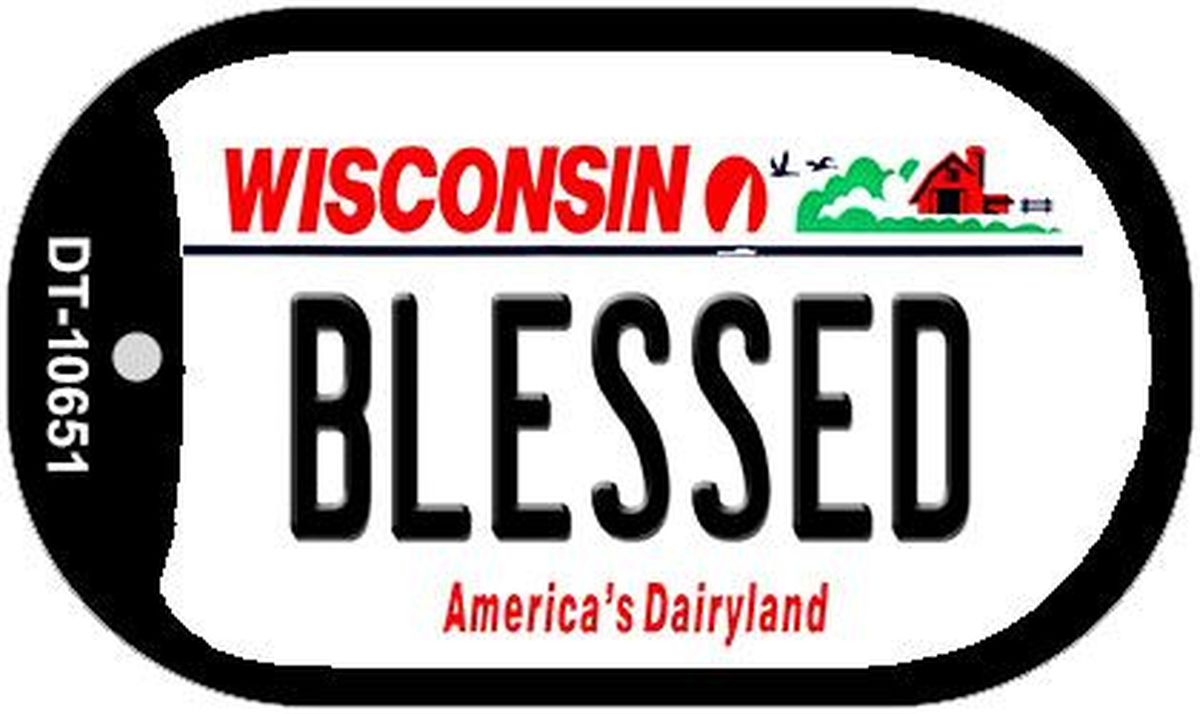 Picture of Smart Blonde DT-10651 1.5 x 2 in. Blessed Wisconsin Novelty Metal Dog Tag Necklace