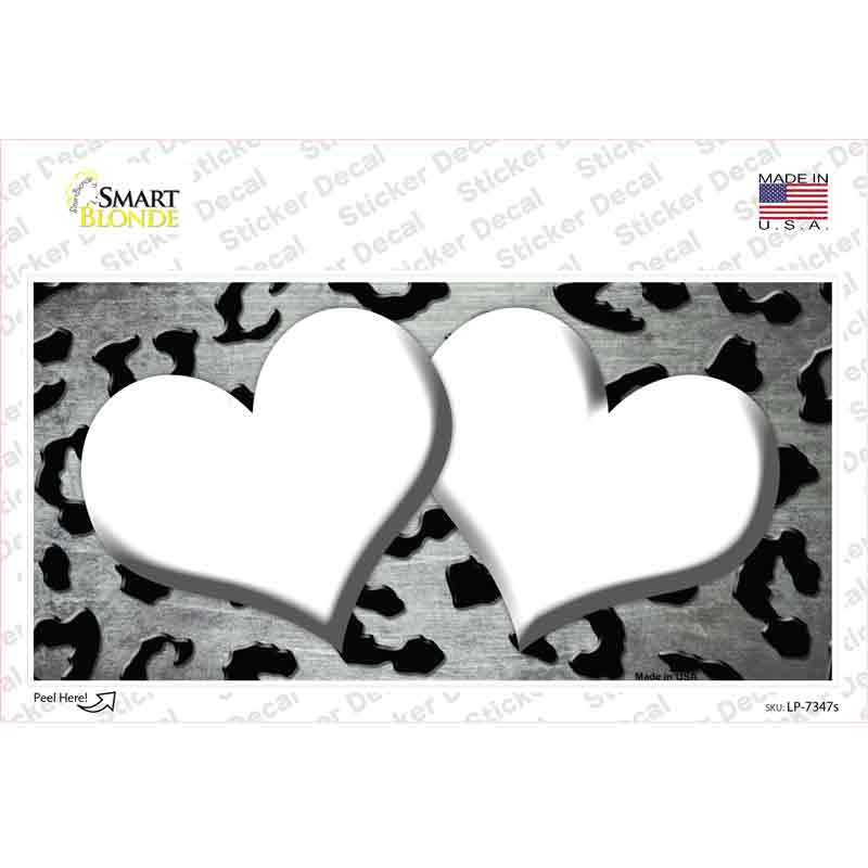 LP-7347s-M White Black Cheetah Hearts Oil Rubbed Novelty Sticker Decal, Medium
