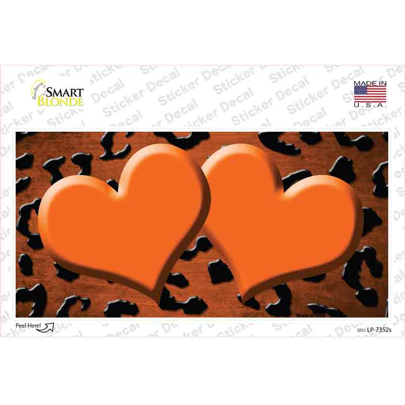 LP-7352s-M Orange Black Cheetah Hearts Oil Rubbed Novelty Sticker Decal, Medium