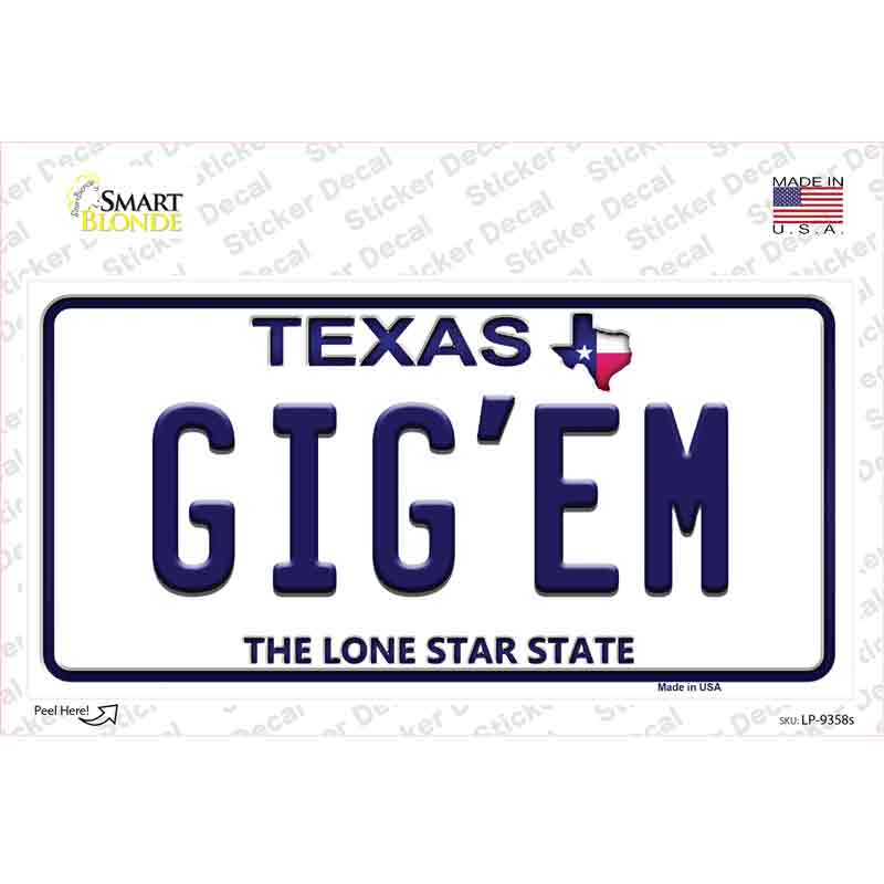 LP-9358s-M Gigem Texas Novelty Sticker Decal, Medium