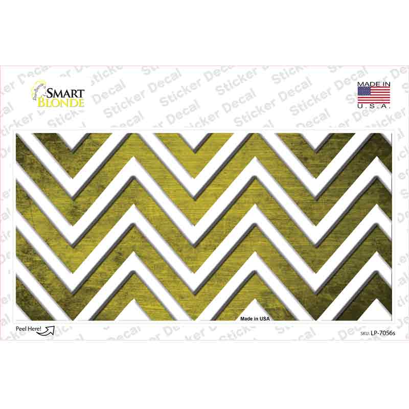 LP-7056s-M Yellow White Chevron Oil Rubbed Novelty Sticker Decal, Medium
