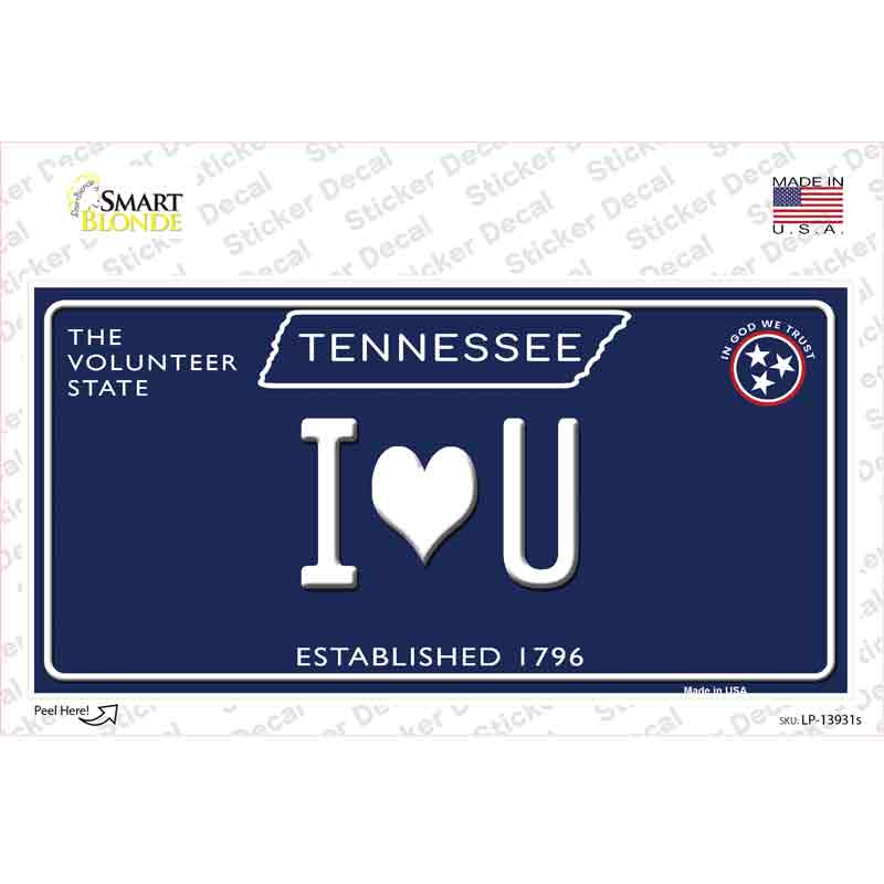 LP-13931s-M I Heart U Tennessee Blue Novelty Sticker Decal, Medium