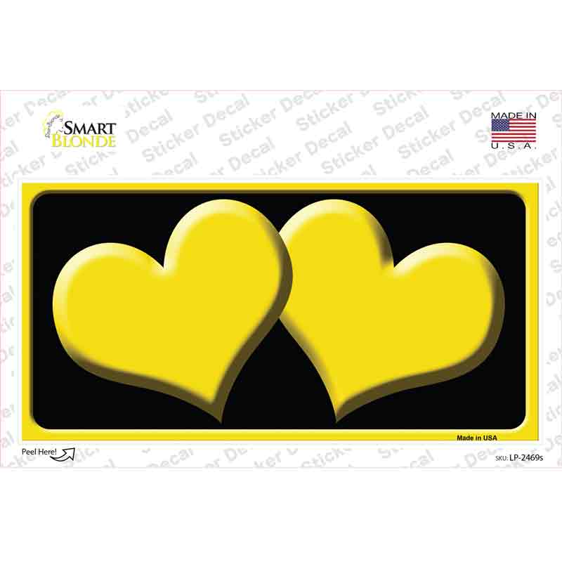LP-2469s-M Solid Yellow Centered Hearts Black Novelty Sticker Decal, Medium