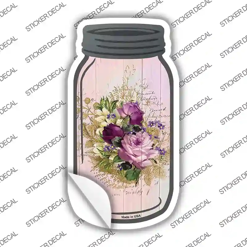 MJ-301s-S Purple Bouquet with Notes Novelty Mason Jar Sticker Decal, Small