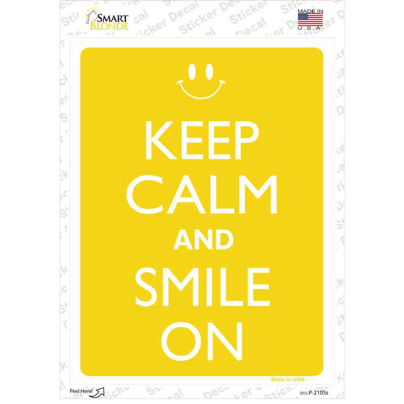 P-2105s-M Keep Calm & Smile on Novelty Rectangle Sticker Decal, Medium
