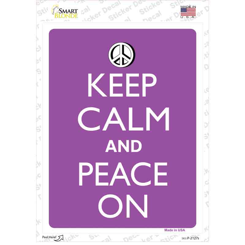 P-2127s-M Keep Calm & Peace on Novelty Rectangle Sticker Decal, Medium