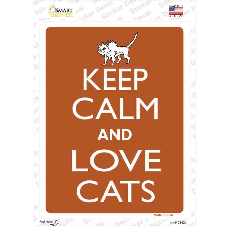 P-2142s-M Keep Calm & Love Cats Novelty Rectangle Sticker Decal, Medium