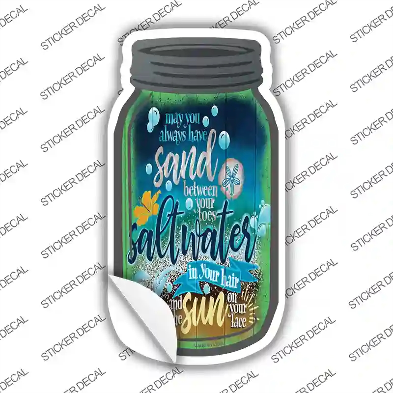 MJ-824s-L Sand Saltwater Sun on Your Face Novelty Mason Jar Sticker Decal, Large