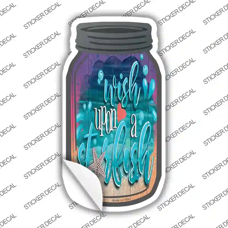 MJ-826s-S Wish Upon A Starfish Novelty Mason Jar Sticker Decal, Small