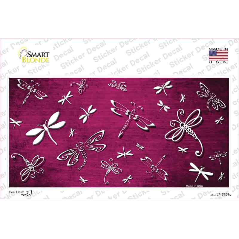 LP-7693s-M Pink White Dragonfly Oil Rubbed Novelty Sticker Decal, Medium