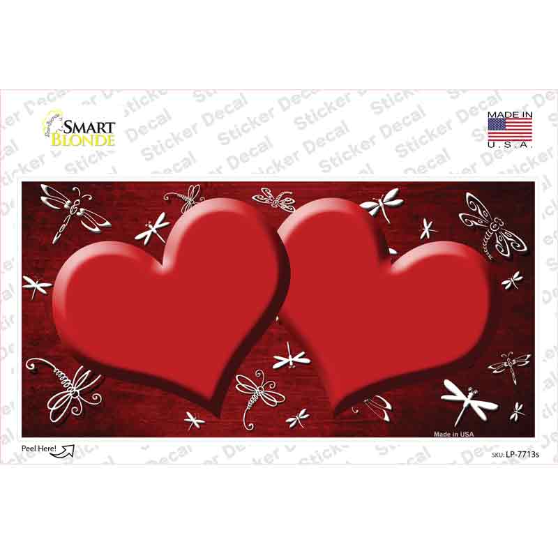 LP-7713s-M Red White Dragonfly Hearts Oil Rubbed Novelty Sticker Decal, Medium