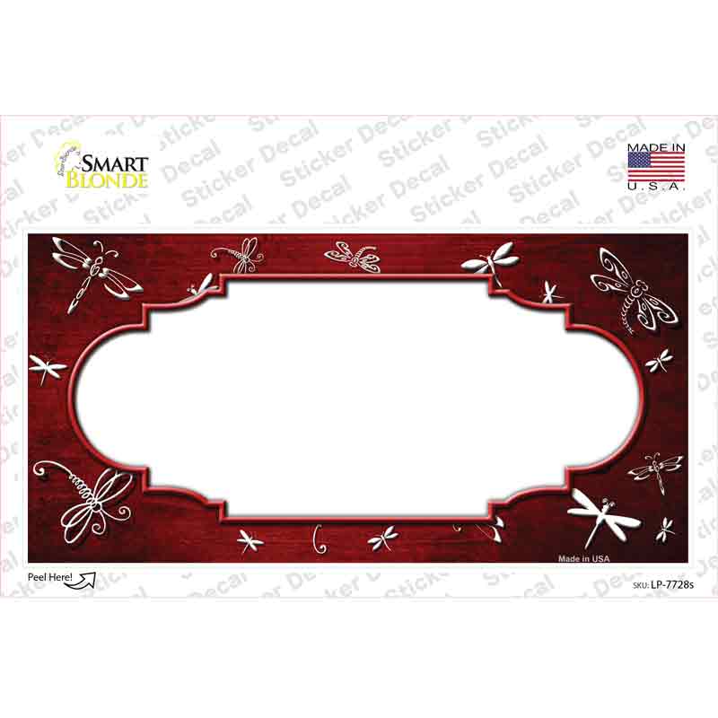 LP-7728s-M Red White Dragonfly Scallop Oil Rubbed Novelty Sticker Decal, Medium