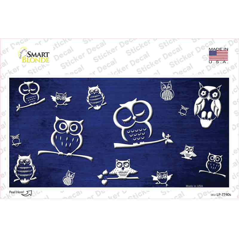 LP-7740s-M Blue White Owl Oil Rubbed Novelty Sticker Decal, Medium