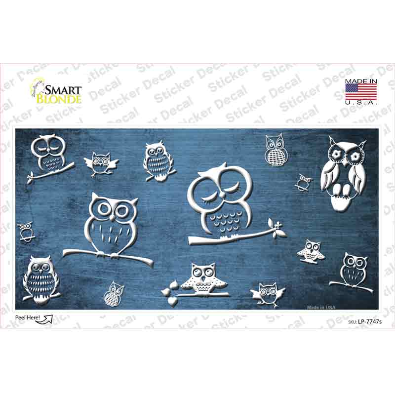 LP-7747s-M Light Blue White Owl Oil Rubbed Novelty Sticker Decal, Medium