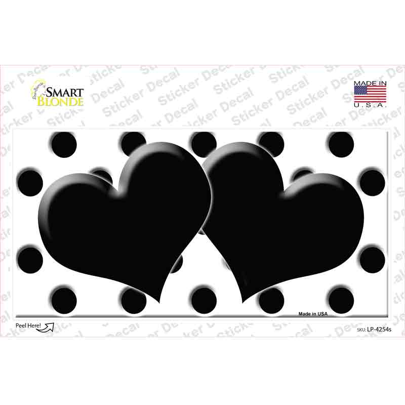 LP-4254s-M Black White Polka Dot Centered Hearts Novelty Sticker Decal, Medium