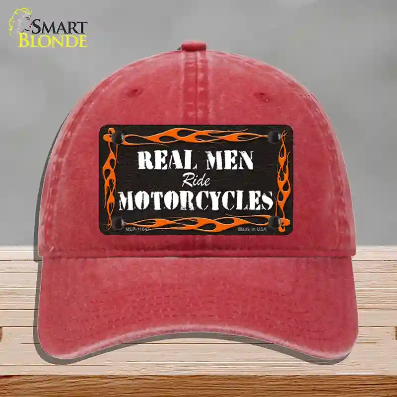 HAT13-MLP-11647 Real Men Ride Motorcycles Novelty License Plate Hat, Unconstructed Cotton - Red