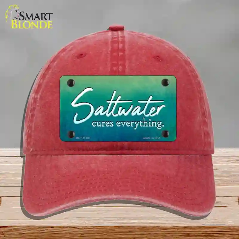 HAT13-MLP-11888 Saltwater Cures Everything Novelty License Plate Hat, Unconstructed Cotton - Red