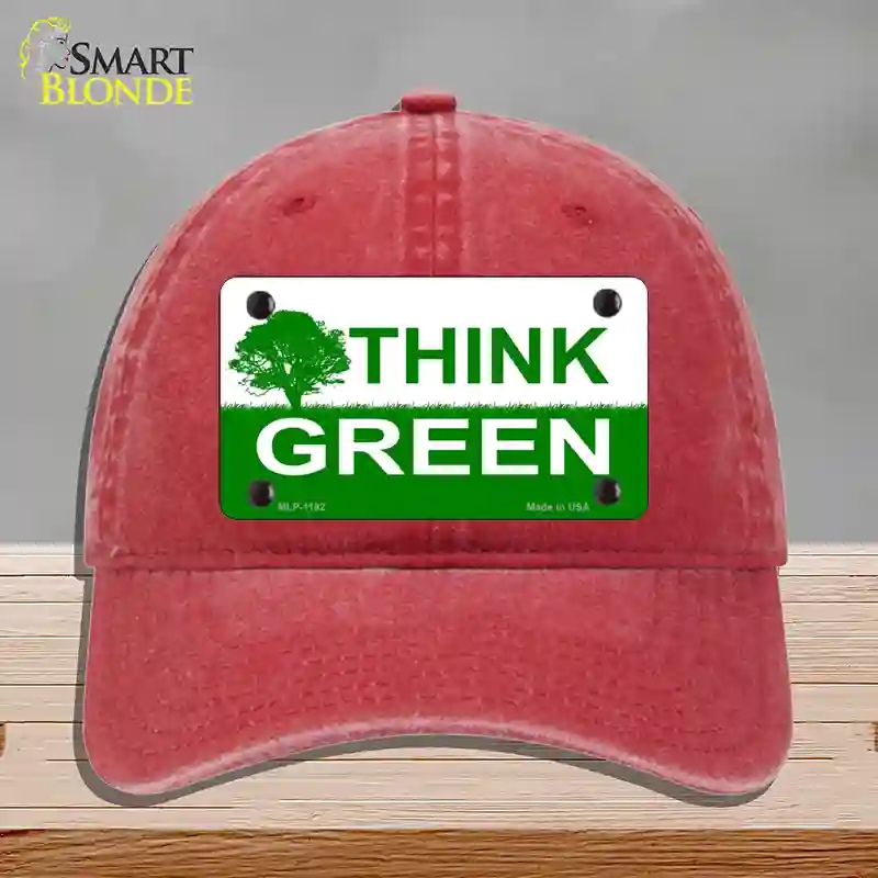 HAT13-MLP-1192 Think Green Novelty License Plate Hat, Unconstructed Cotton - Red