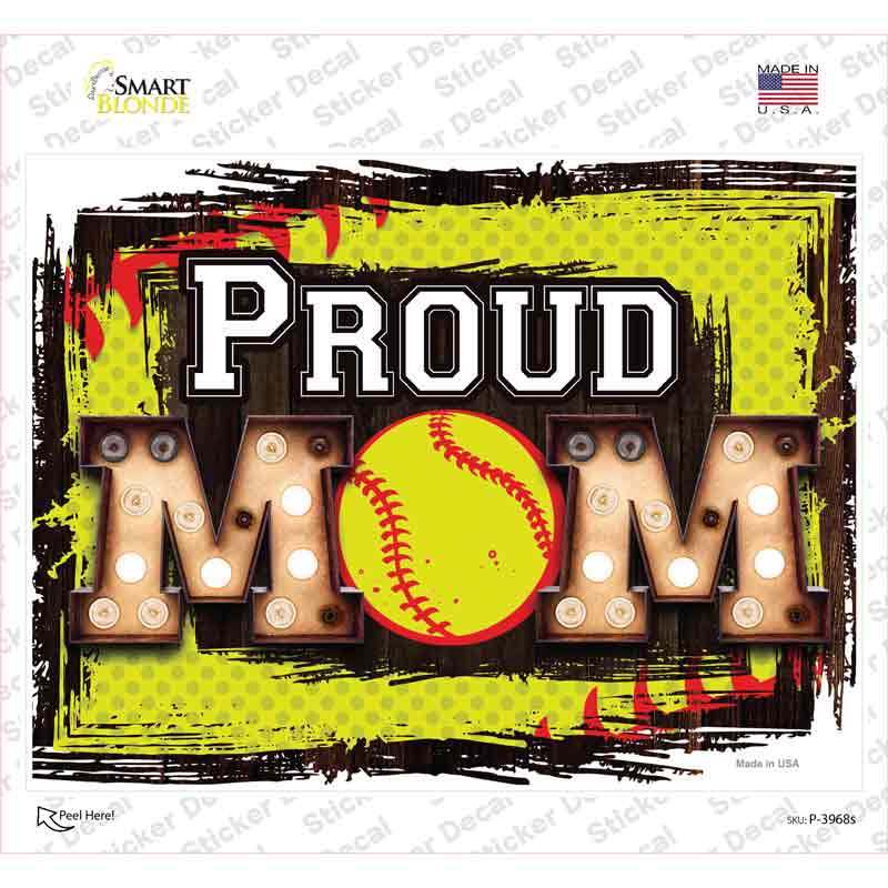 P-3968s-M Proud Softball Mom Novelty Rectangle Sticker Decal, Medium