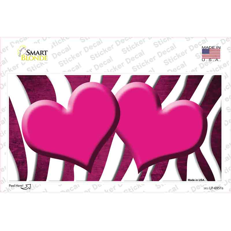 LP-6951s-M Pink White Zebra Hearts Oil Rubbed Novelty Sticker Decal, Medium
