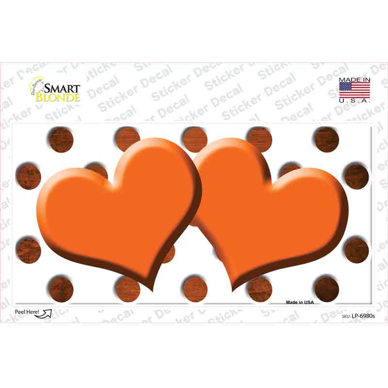 LP-6980s-M Orange White Dots Hearts Oil Rubbed Novelty Sticker Decal, Medium