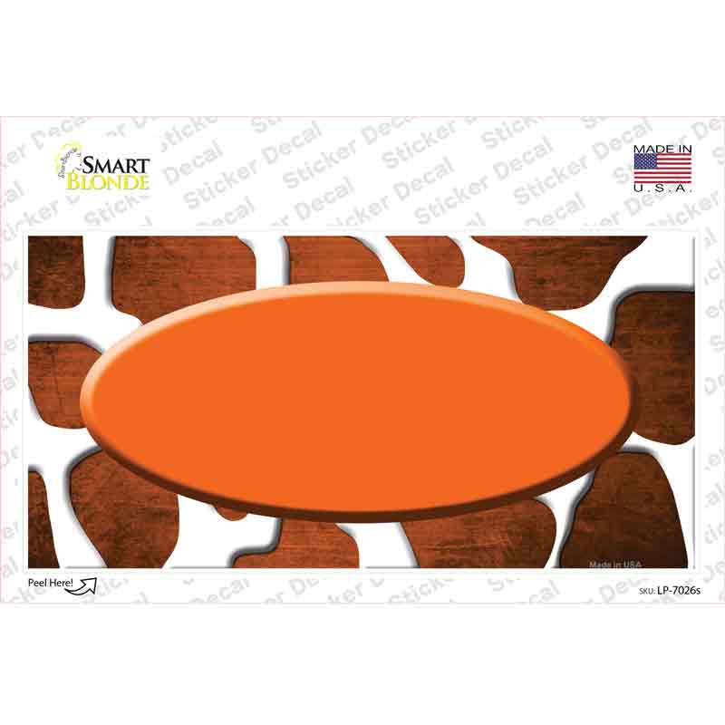 LP-7026s-M Orange White Oval Giraffe Oil Rubbed Novelty Sticker Decal, Medium