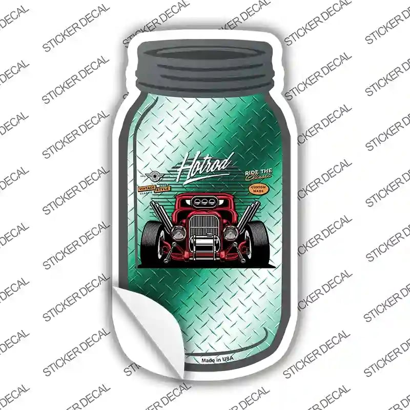 MJ-596s-S Hot Rod Teal Diamond Novelty Mason Jar Sticker Decal, Small