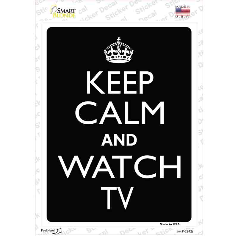 P-2242s-M Keep Calm Watch TV Novelty Rectangle Sticker Decal, Medium