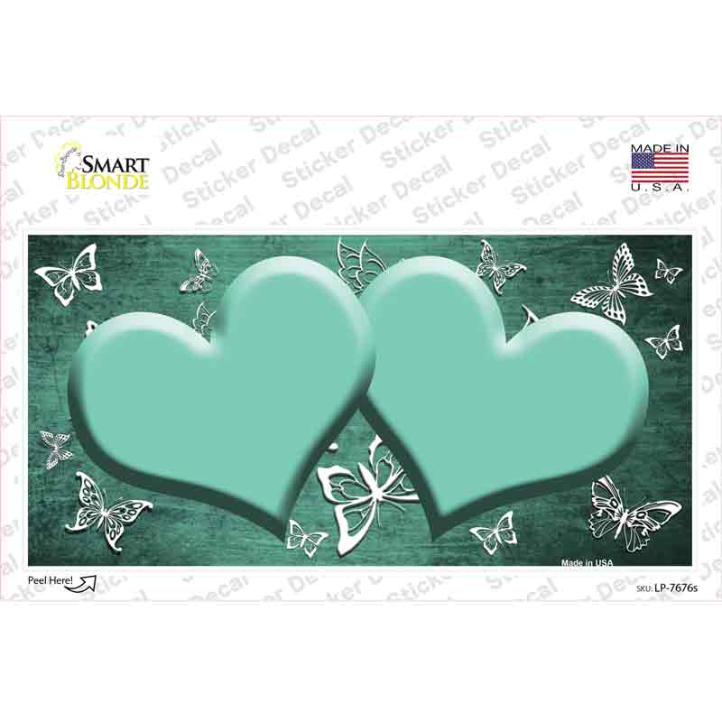 LP-7676s-M Mint White Hearts Butterfly Oil Rubbed Novelty Sticker Decal, Medium