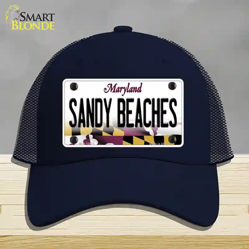 HAT16-MLP-10479 Sandy Beaches Maryland Novelty License Plate Hat, Mesh - Navy
