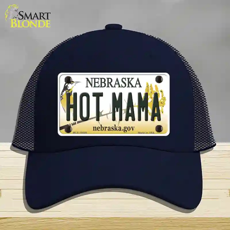 HAT16-MLP-10589 Hot Mama Nebraska Novelty License Plate Hat, Mesh - Navy