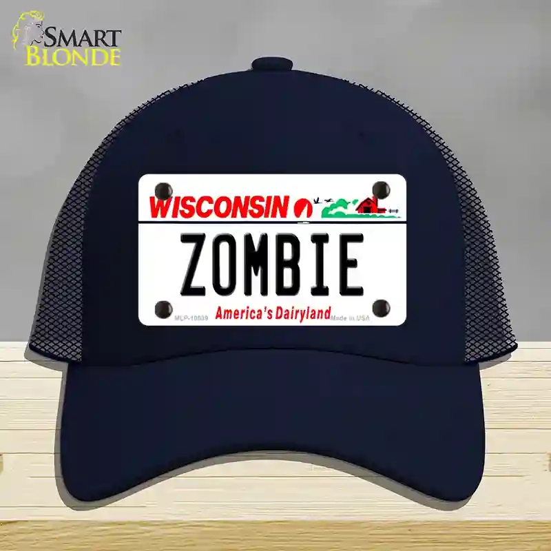 HAT16-MLP-10639 Zombie Wisconsin Novelty License Plate Hat, Mesh - Navy