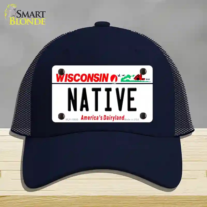 HAT16-MLP-10650 Native Wisconsin Novelty License Plate Hat, Mesh - Navy