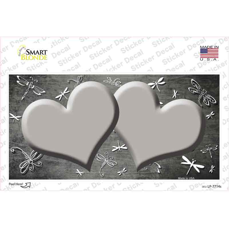 LP-7714s-M Gray White Dragonfly Hearts Oil Rubbed Novelty Sticker Decal, Medium