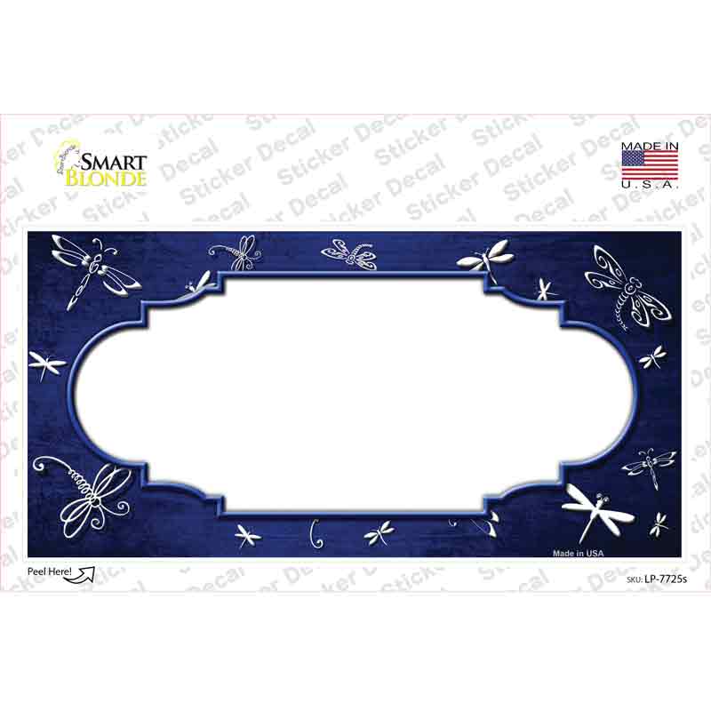 LP-7725s-M Blue White Dragonfly Scallop Oil Rubbed Novelty Sticker Decal, Medium