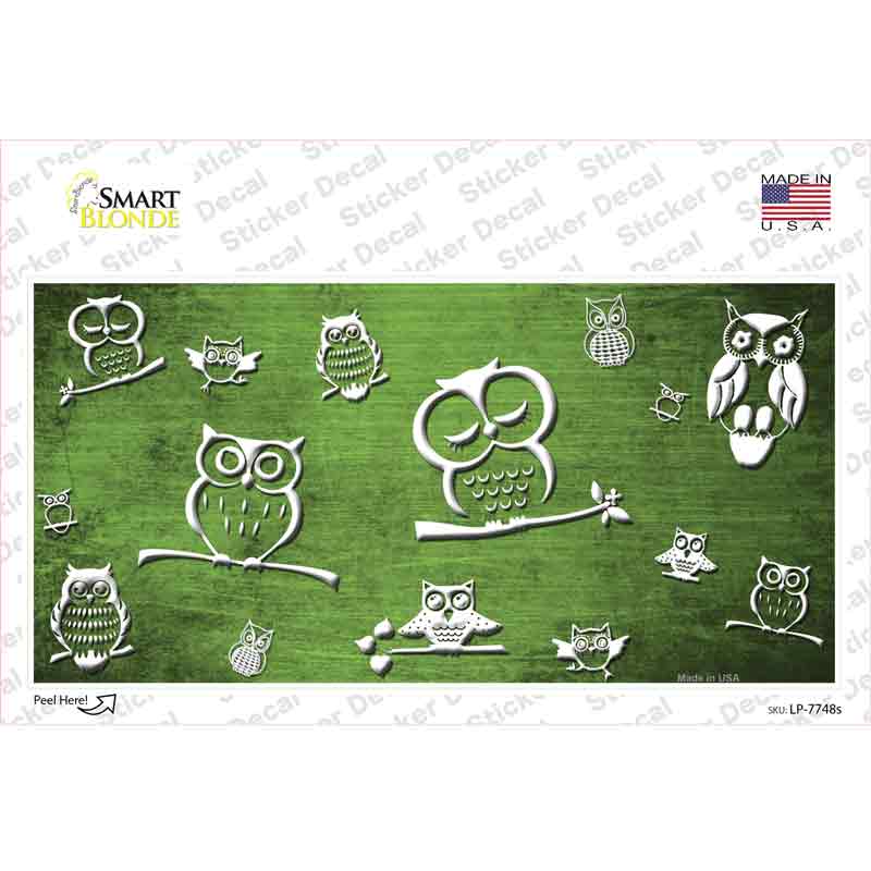 LP-7748s-M Lime Green White Owl Oil Rubbed Novelty Sticker Decal, Medium