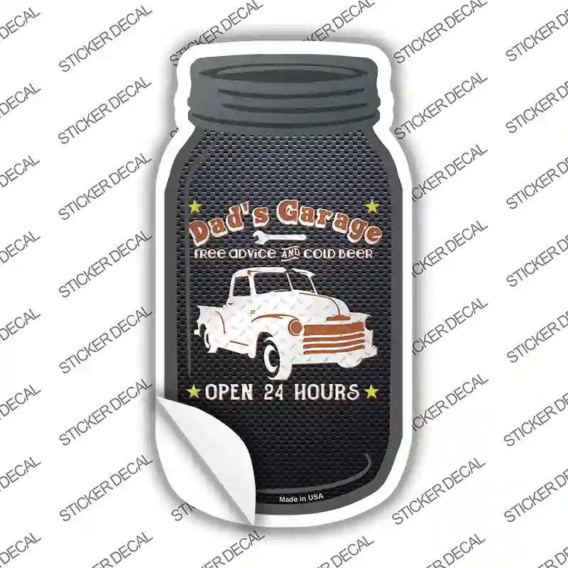 MJ-644s-L Dads Garage Brown Novelty Mason Jar Sticker Decal, Large