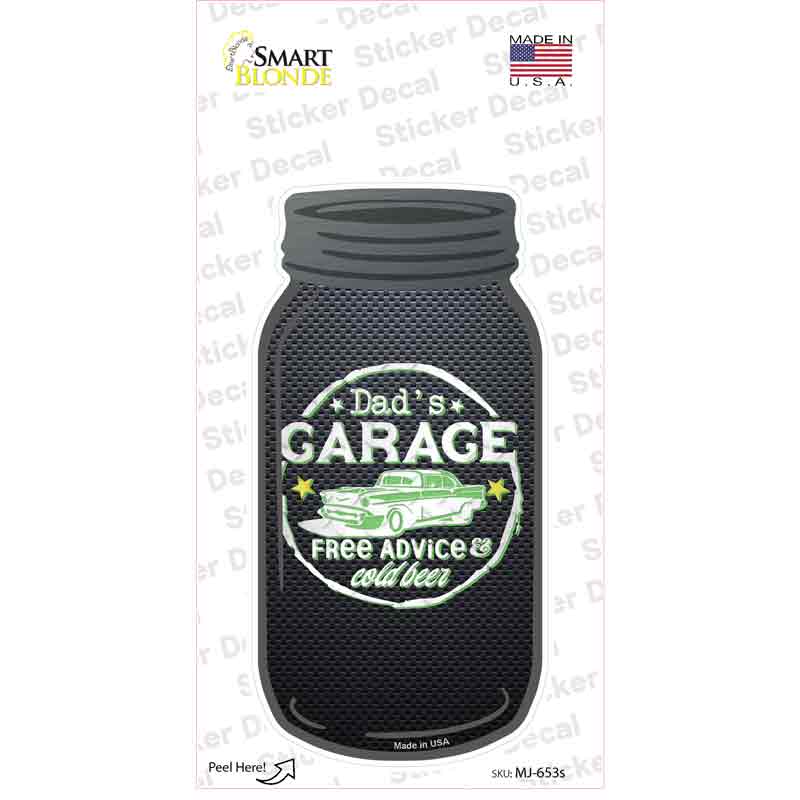 MJ-653s-M Dads Garage Green Novelty Mason Jar Sticker Decal, Medium