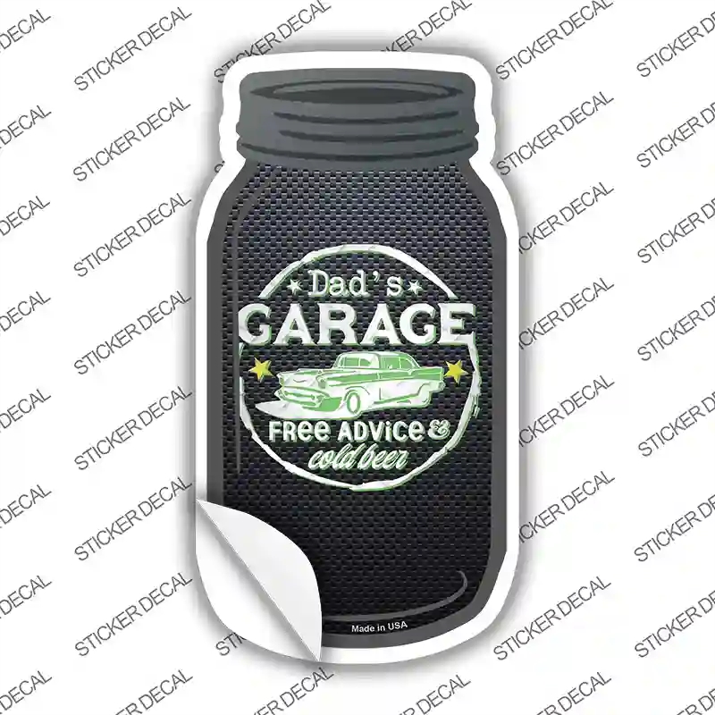 MJ-653s-S Dads Garage Green Novelty Mason Jar Sticker Decal, Small