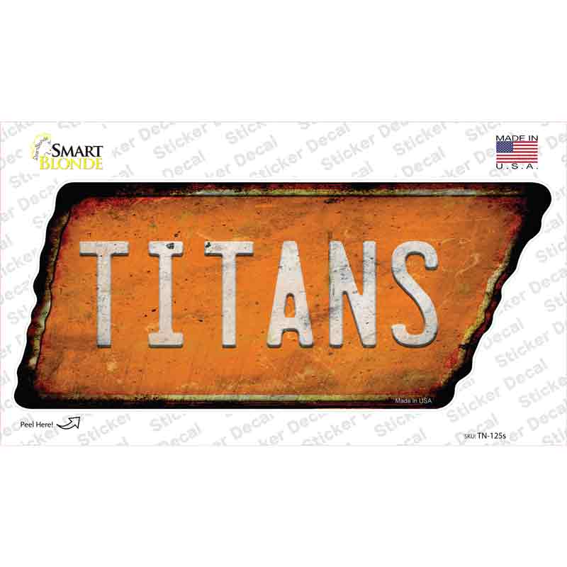TN-125s-M Titans Novelty Rusty Tennessee Shape Sticker Decal, Medium