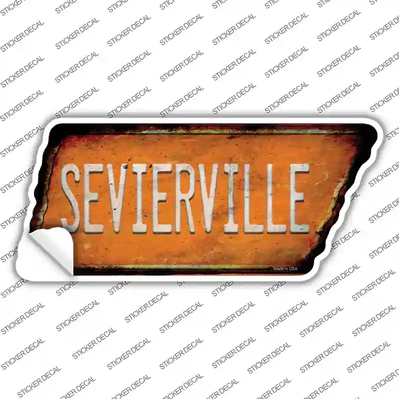 TN-145s-XL Sevierville Novelty Rusty Tennessee Shape Sticker Decal, Extra Large
