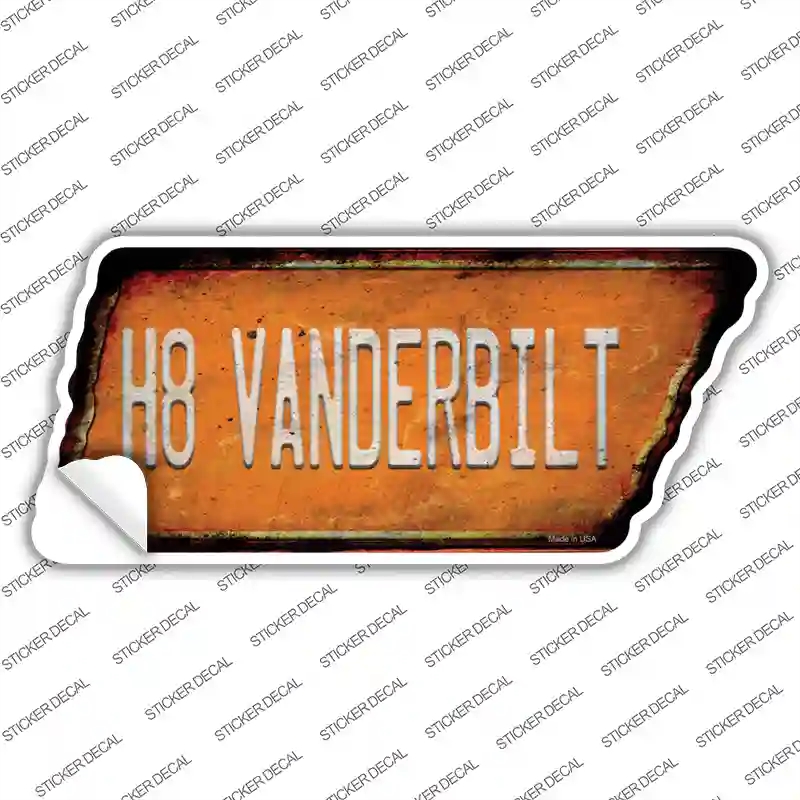 TN-168s-L H8 Vanderbilt Novelty Rusty Tennessee Shape Sticker Decal, Large