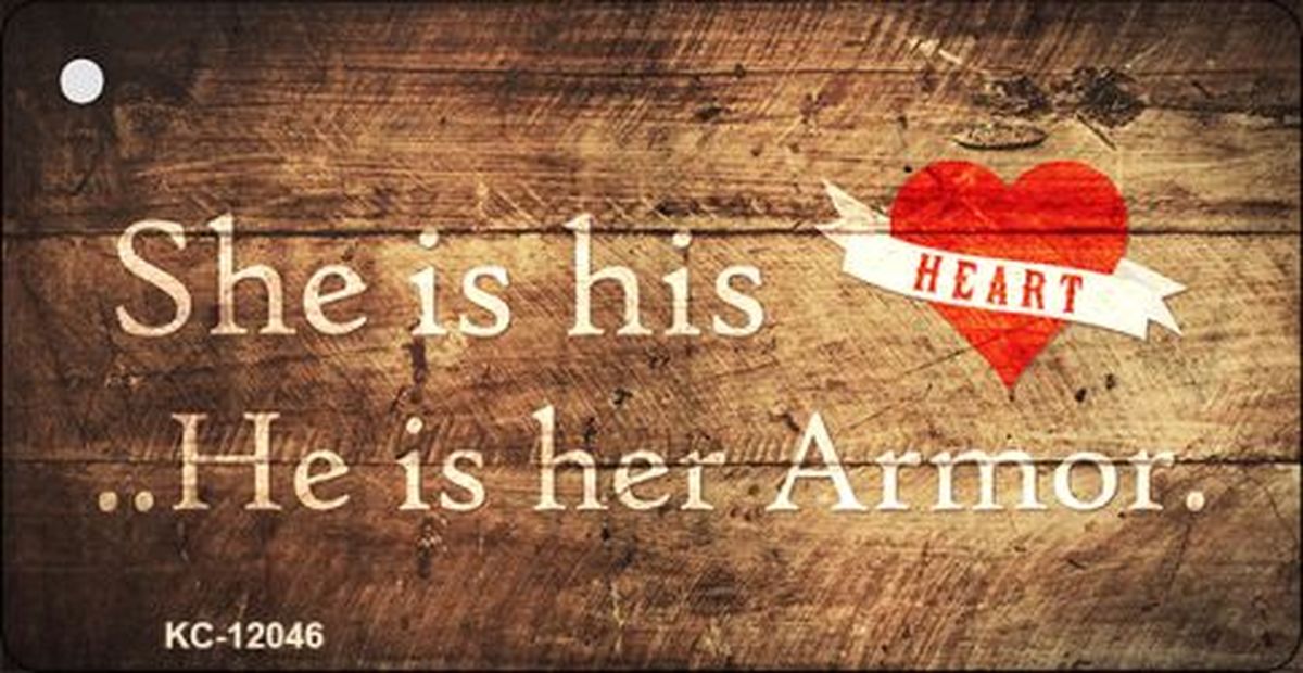KC-12046 1.5 x 3 in. His Heart Her Armor Novelty Metal Key Chain