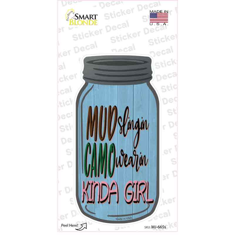 MJ-665s-M Mud Slinging Camo Wearing Novelty Mason Jar Sticker Decal, Medium